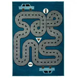 Photo of Navy Imaginative Racetrack Area Rug