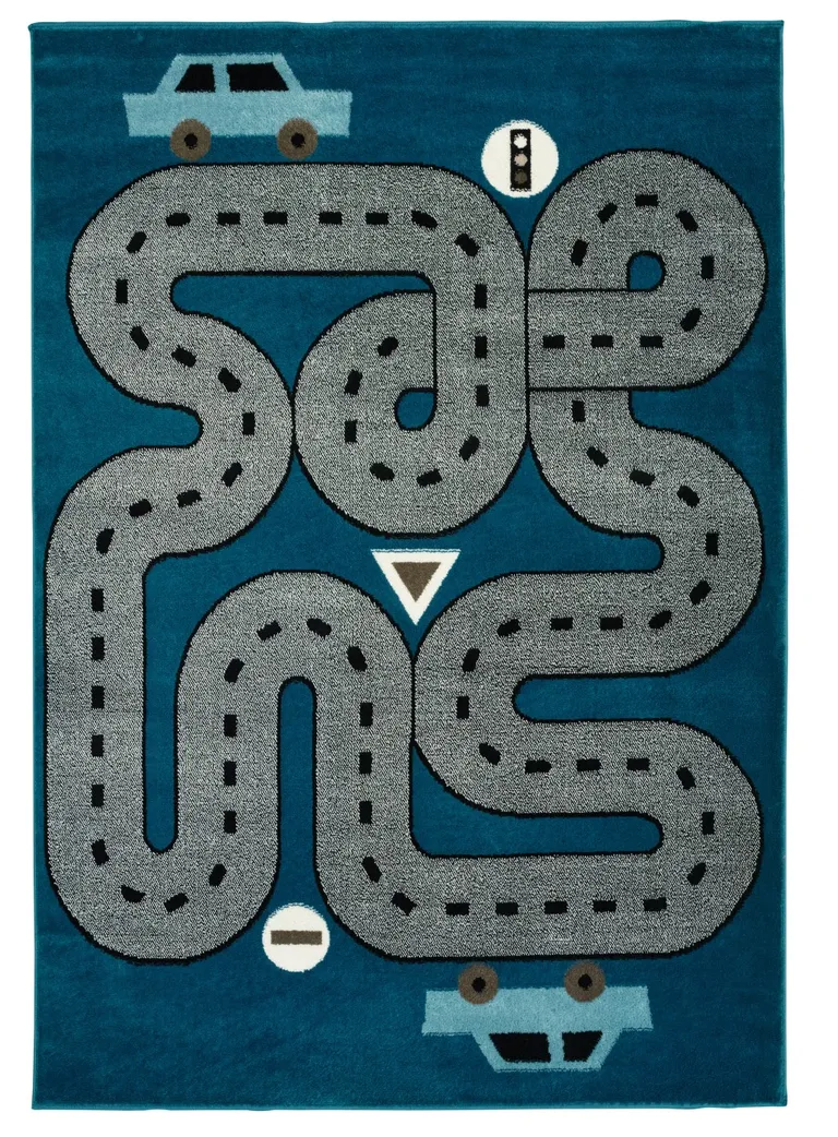 Navy Imaginative Racetrack Area Rug Photo 1