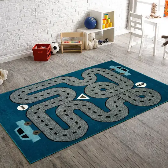 Navy Imaginative Racetrack Area Rug Photo 7