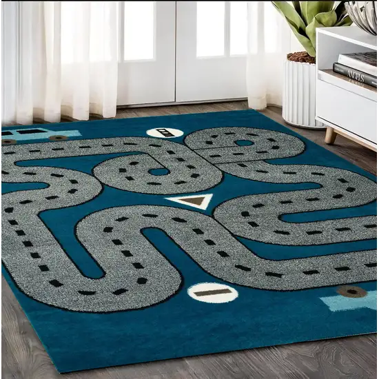 Navy Imaginative Racetrack Area Rug Photo 1