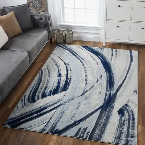 Navy Ivory Abstract Strokes Modern Area Rug Photo 7