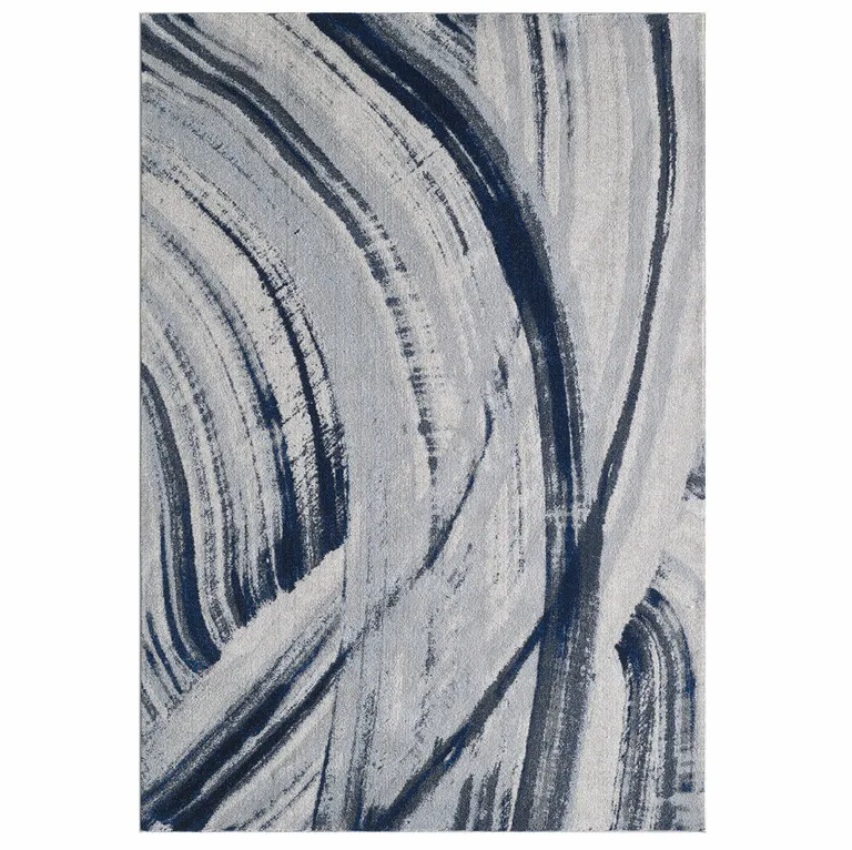 Navy Ivory Abstract Strokes Modern Area Rug Photo 1