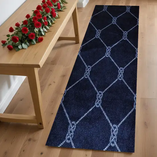 2' x 6' Navy Nautical Knots Washable Runner Rug Photo 1