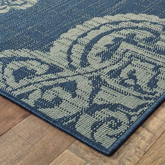 Navy Oriental Stain Resistant Indoor Outdoor Area Rug Photo 4