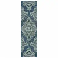 Photo of Navy Oriental Stain Resistant Indoor Outdoor Area Rug