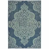 Photo of Navy Oriental Stain Resistant Indoor Outdoor Area Rug