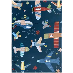 Photo of Navy Red and Orange Juvenile Airplanes Youthful Area Rug