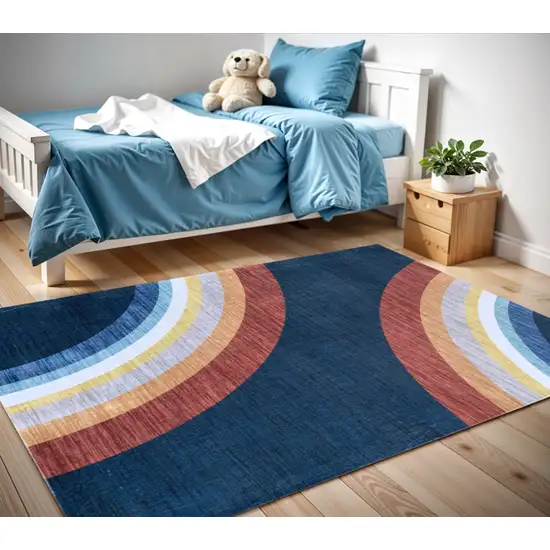 Navy Red and Orange Juvenile Rainbows Youthful Area Rug Photo 1