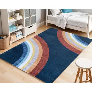 Photo of Navy Red and Orange Juvenile Rainbows Youthful Area Rug