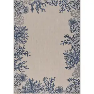 Photo of Navy Reef Border Indoor Outdoor Area Rug