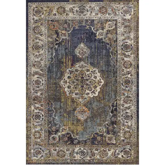 Navy Traditional Bordered Area Rug Photo 2