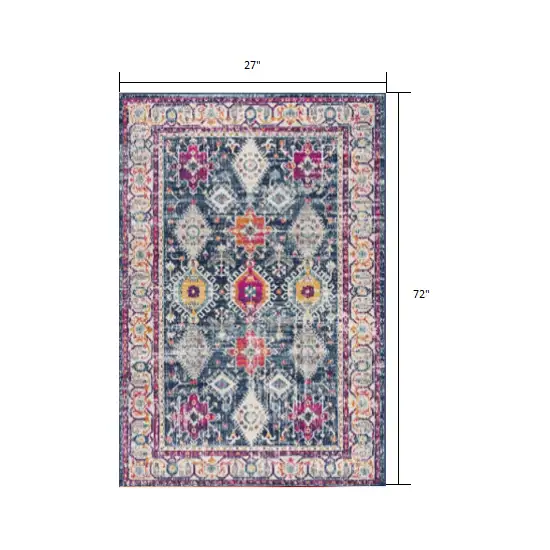 Navy Traditional Decorative Area Rug Photo 2