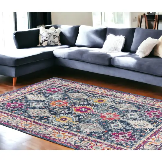 Navy Blue Oriental Dhurrie Area Rug Photo 1