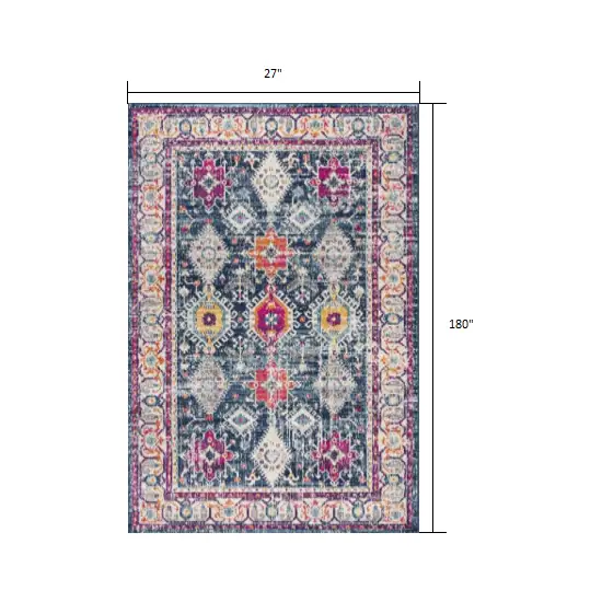 Navy Traditional Decorative Runner Rug Photo 1