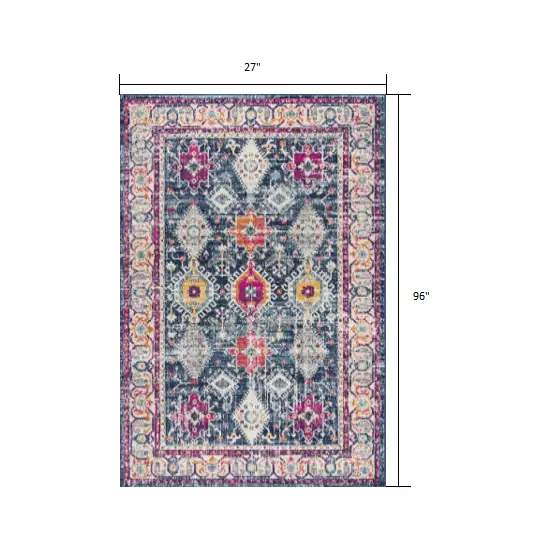 Navy Traditional Decorative Runner Rug Photo 2