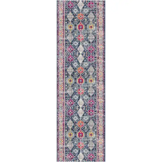 Blue and Ivory Oriental Runner Rug Photo 2