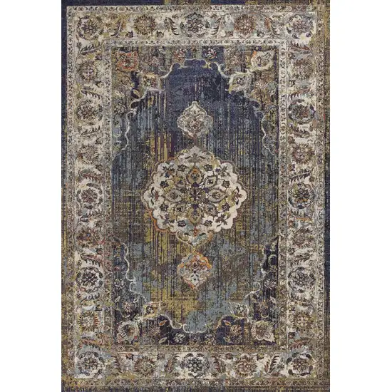 Navy Vintage Medallion Bordered Indoor Area Rug Photo 1