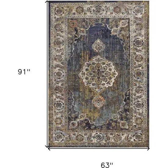 Navy Vintage Medallion Bordered Indoor Area Rug Photo 3