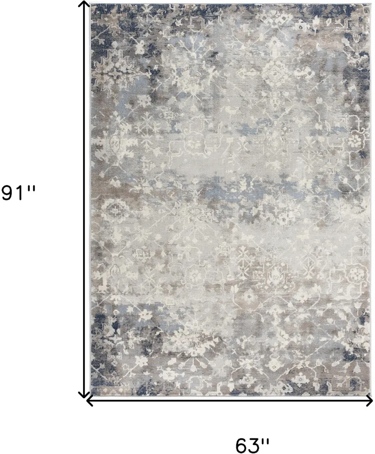 Navy and Beige Distressed Vines Area Rug Photo 1