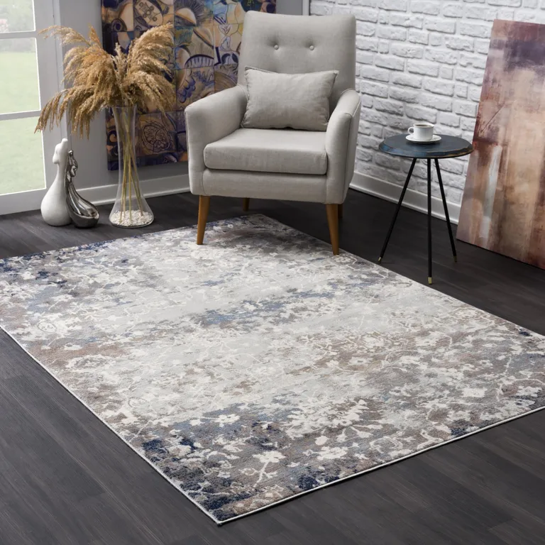 Navy and Beige Distressed Vines Area Rug Photo 5