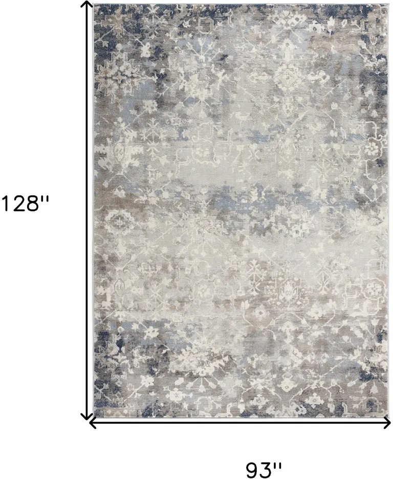 Navy and Beige Distressed Vines Area Rug Photo 1