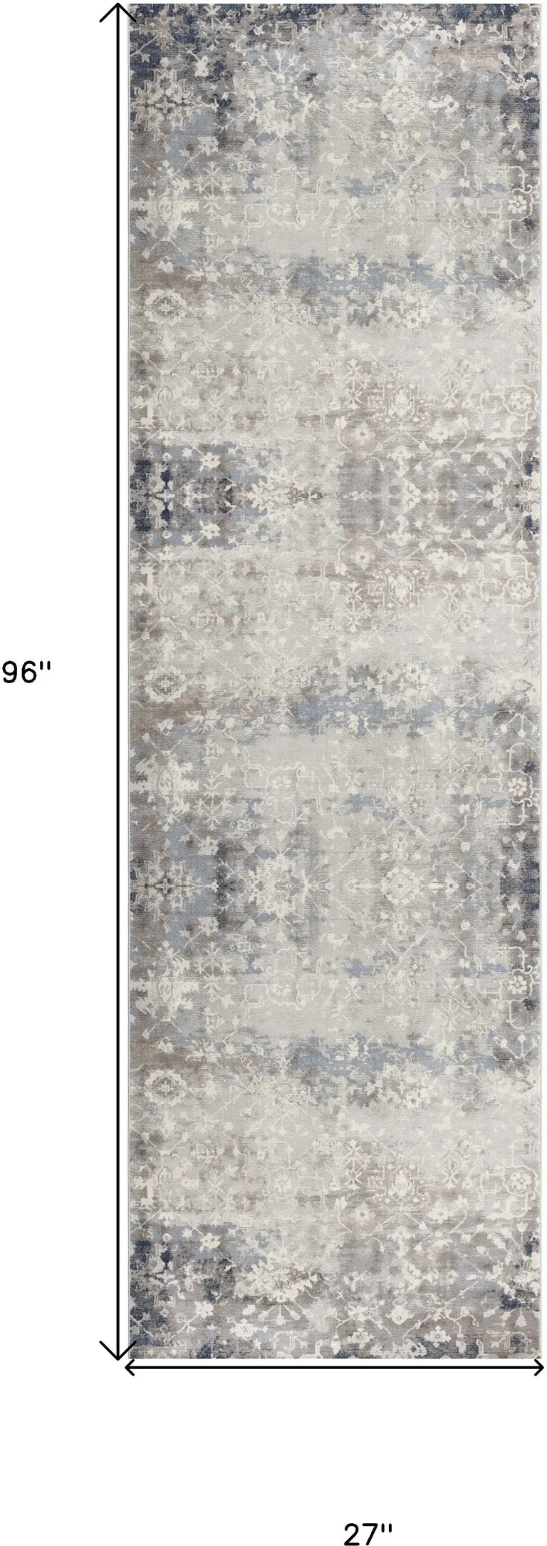 Navy and Beige Distressed Vines Runner Rug Photo 4