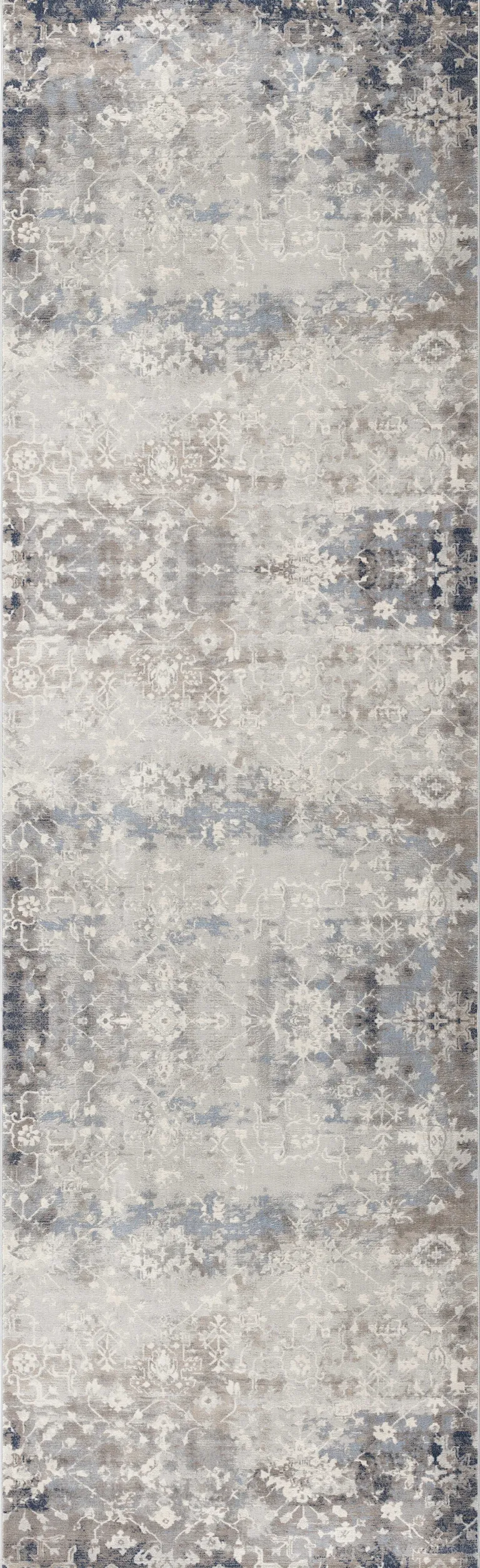 Navy and Beige Distressed Vines Runner Rug Photo 2