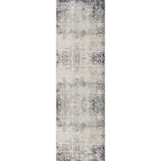 Navy and Beige Distressed Vines Runner Rug Photo 2