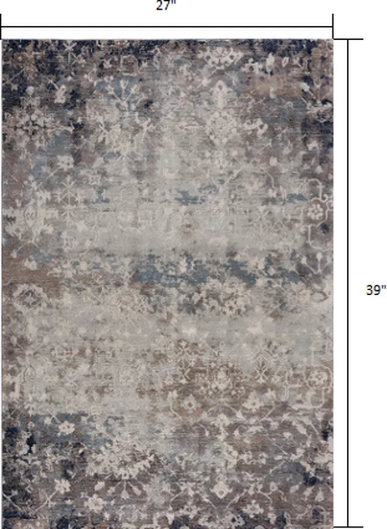 Navy and Beige Distressed Vines Scatter Rug Photo 1