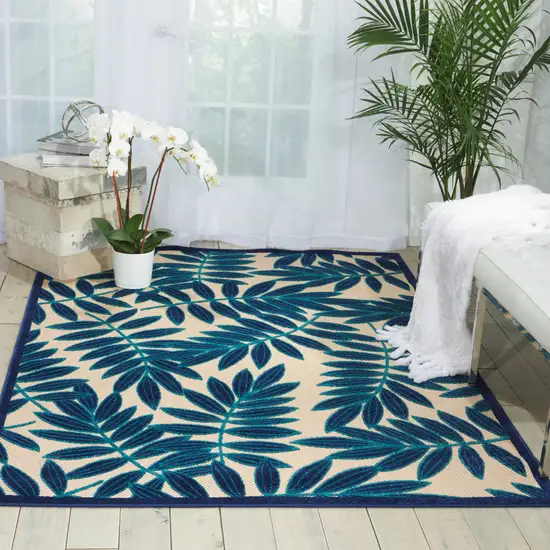 Blue And Ivory Floral Indoor Outdoor Area Rug Photo 4