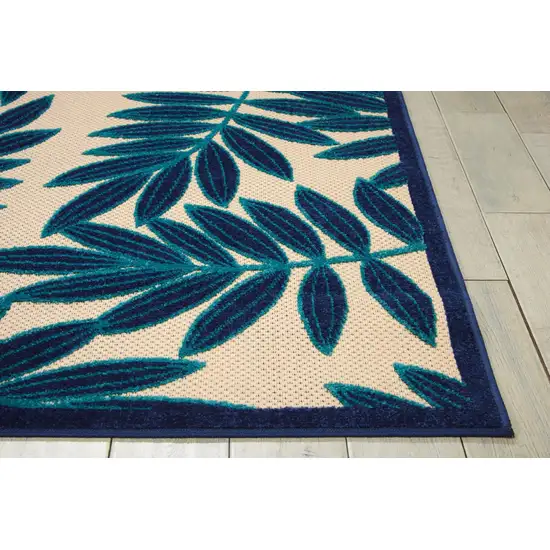 Navy and Beige Leaves Indoor Outdoor Area Rug Photo 6