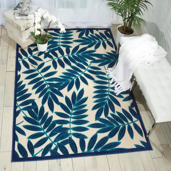 Blue And Ivory Floral Indoor Outdoor Area Rug Photo 5