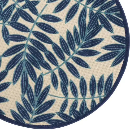 Navy and Beige Leaves Indoor Outdoor Area Rug Photo 11