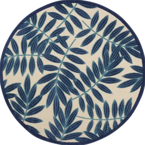 Navy and Beige Leaves Indoor Outdoor Area Rug Photo 12