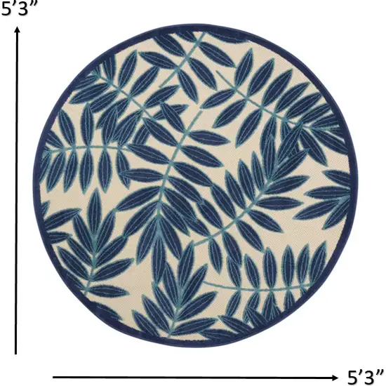 Navy and Beige Leaves Indoor Outdoor Area Rug Photo 4