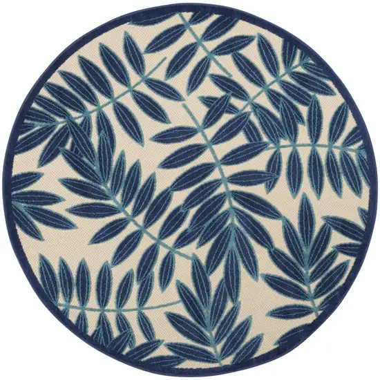 Navy and Beige Leaves Indoor Outdoor Area Rug Photo 12