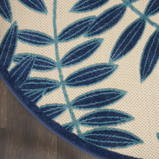 Navy Round Floral Indoor Outdoor Area Rug Photo 5