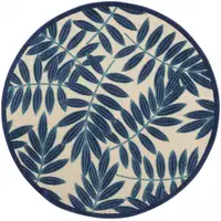 Photo of Navy and Beige Leaves Indoor Outdoor Area Rug