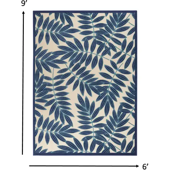 Navy and Beige Leaves Indoor Outdoor Area Rug Photo 3