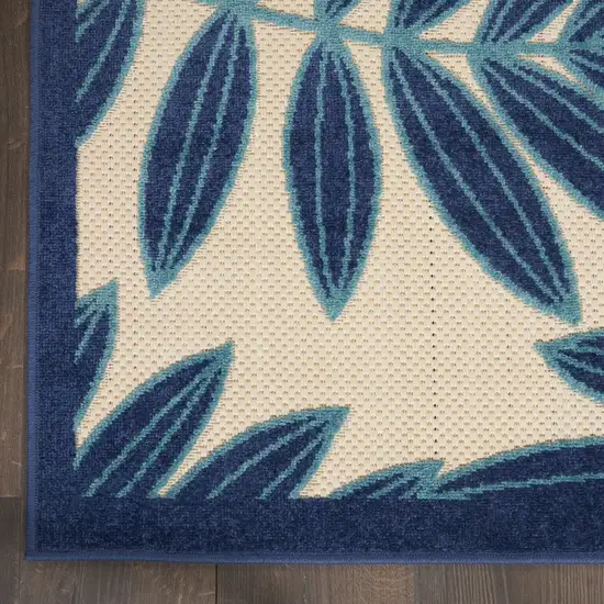 Navy and Beige Leaves Indoor Outdoor Area Rug Photo 6