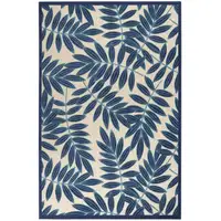 Photo of Navy and Beige Leaves Indoor Outdoor Area Rug