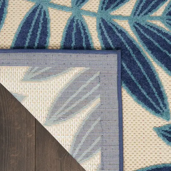 Navy and Beige Leaves Indoor Outdoor Area Rug Photo 5