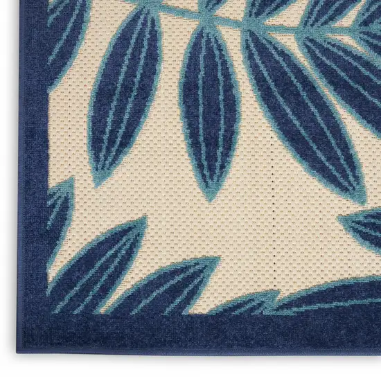 Navy and Beige Leaves Indoor Outdoor Area Rug Photo 2