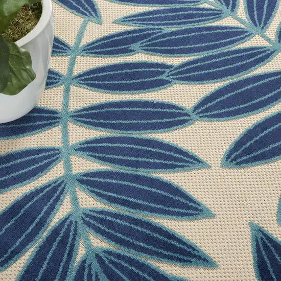 Navy and Beige Leaves Indoor Outdoor Area Rug Photo 3