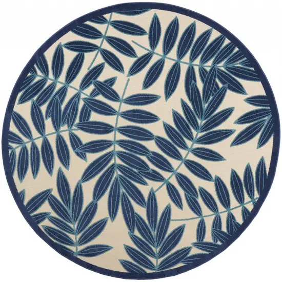 Navy and Beige Leaves Indoor Outdoor Area Rug Photo 1