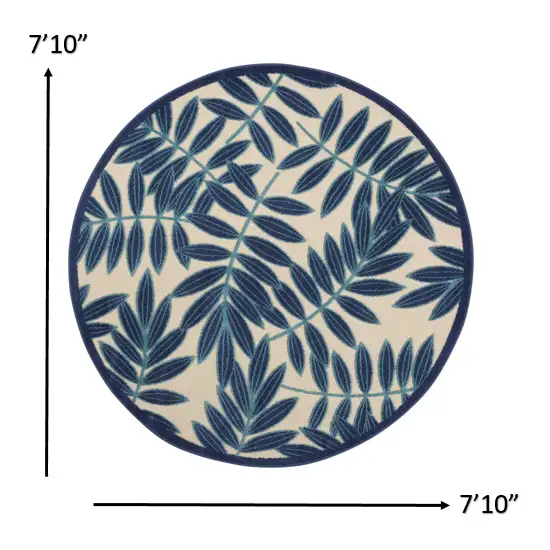 Navy and Beige Leaves Indoor Outdoor Area Rug Photo 4