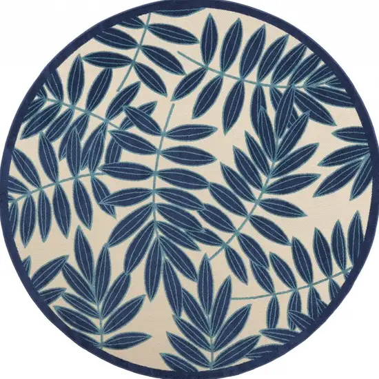 Navy and Beige Leaves Indoor Outdoor Area Rug Photo 12