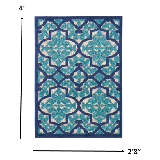 Navy and Beige Trellis Indoor Outdoor Area Rug Photo 5