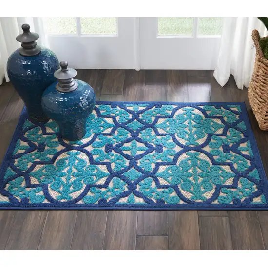 Blue And Ivory Moroccan Indoor Outdoor Area Rug Photo 5