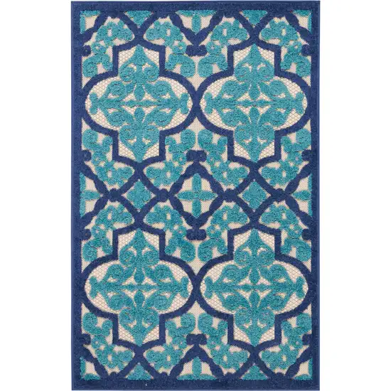 Navy and Beige Trellis Indoor Outdoor Area Rug Photo 1